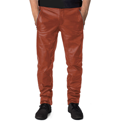  Crionis Men's Black Slim Fit Leather Pants