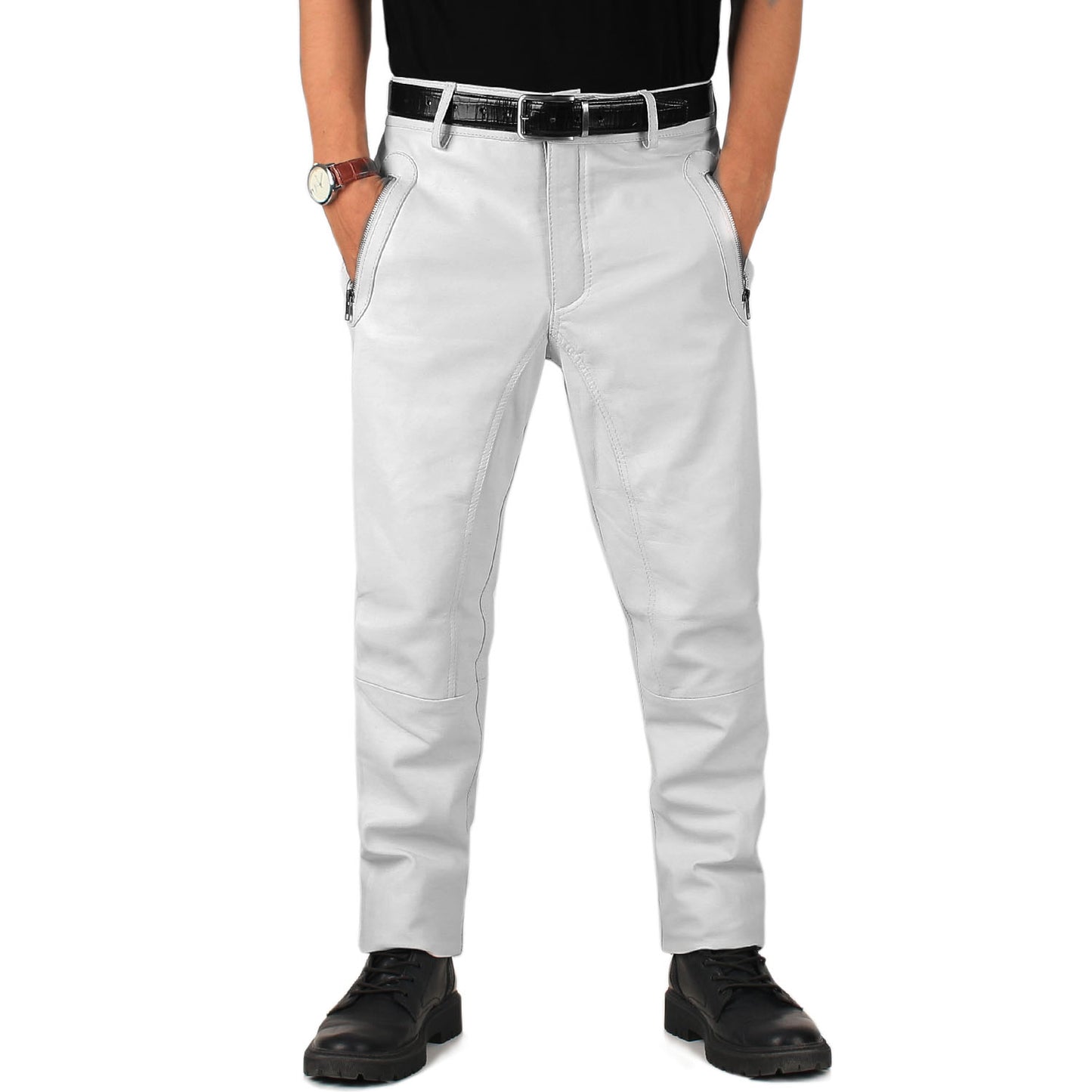 White@Veyron-Men's-White-Slim-Fit-Leather-Pants