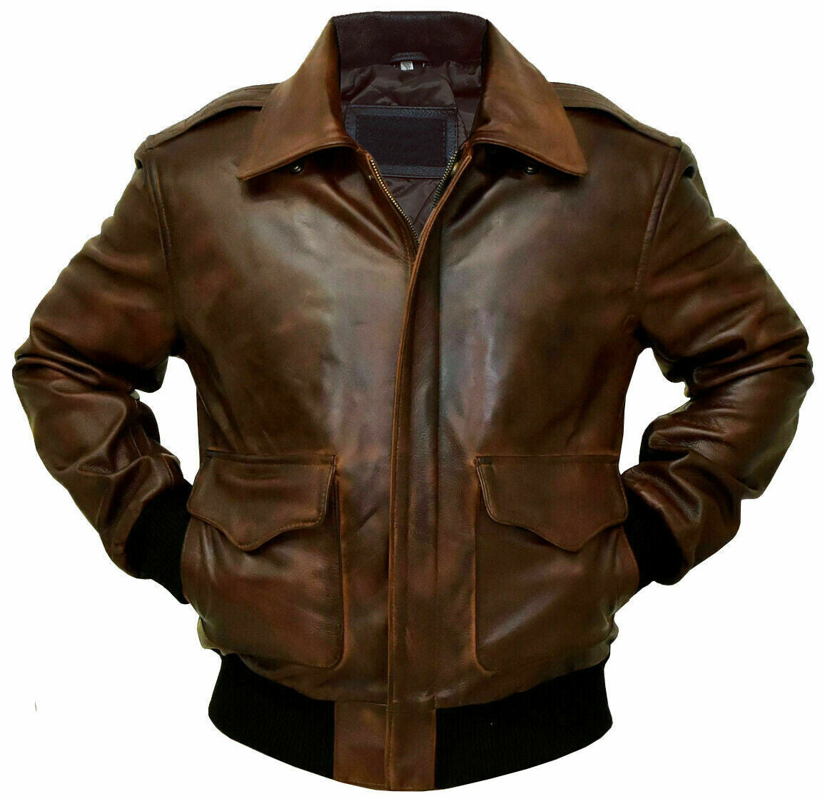 Distressed Brown@Wynara-Distressed-Brown-Bomber-Leather-Jacket