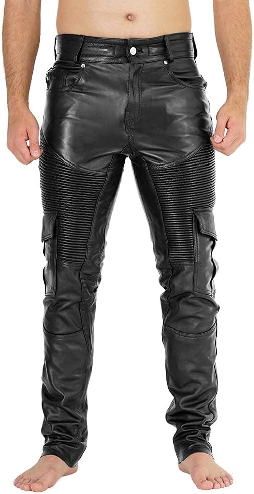 Black@men's-leather-cargo-pants