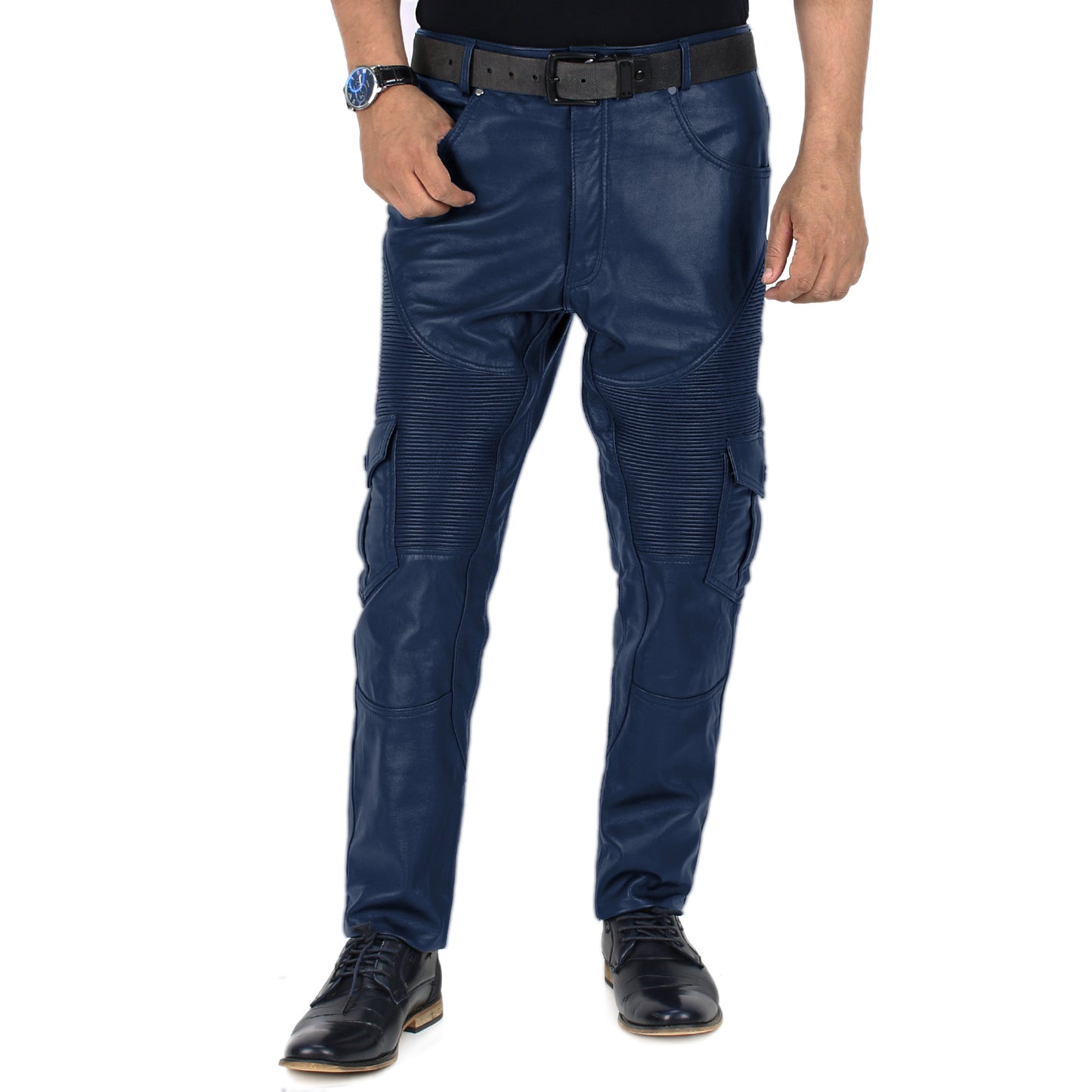 Navy Blue@Ylira-Men's-Blue-Faux-Leather-Pants