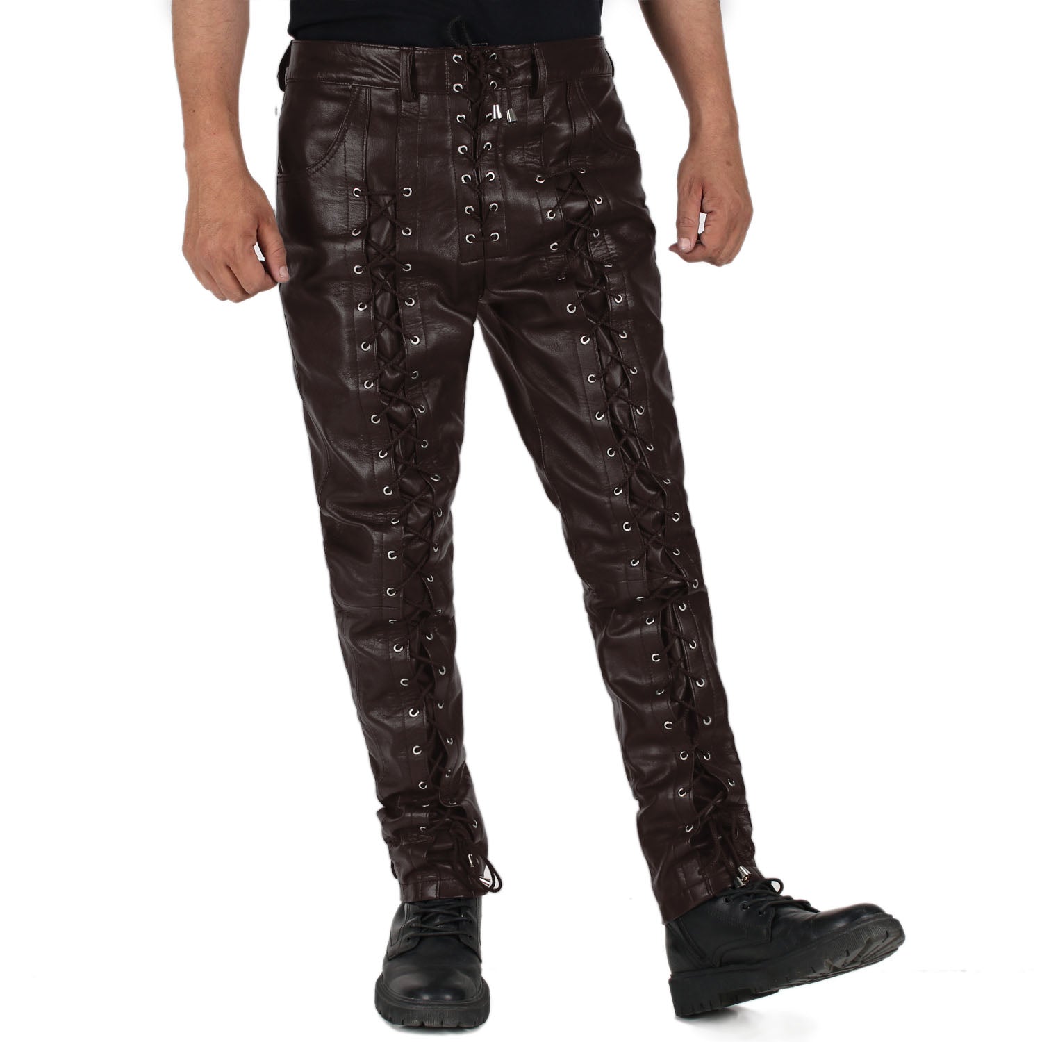 Brown@Zephor-Men's-Brown-Faux-Leather-Pants