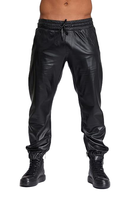 Thalor Men's Blue Faux Leather Pants