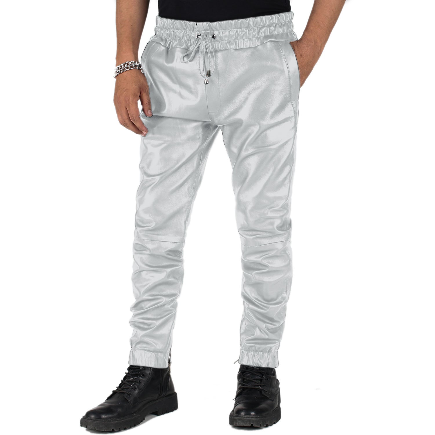 White@Aethor-Men's-White-Leather-Jogger-Pants