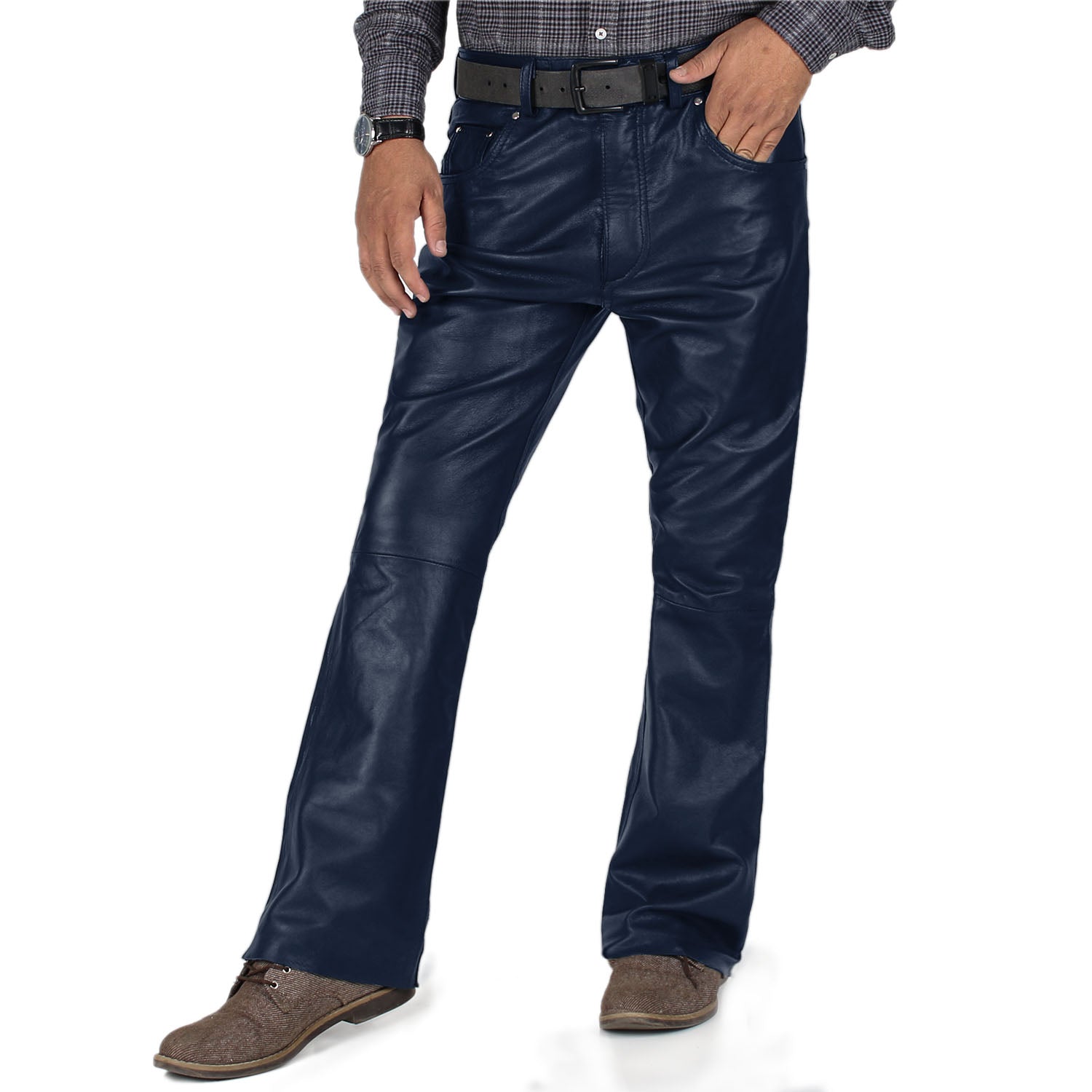 Navy Blue@Brivon-Men's-Blue-Faux-Leather-Pants