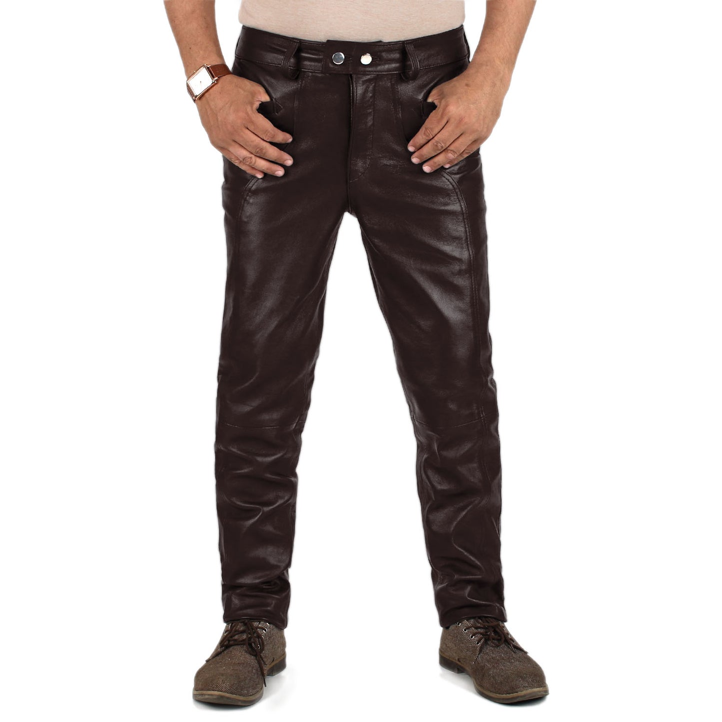 Ylira Men's Brown Faux Leather Pants