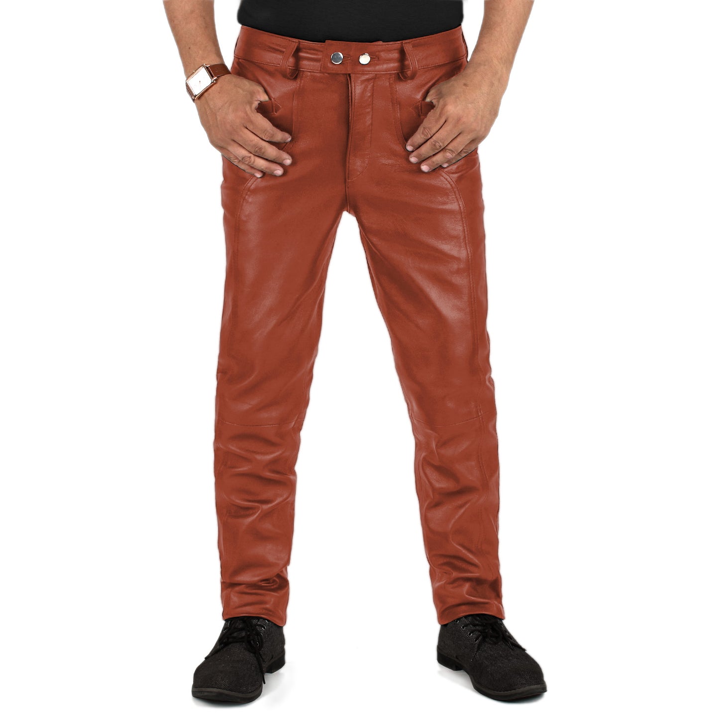 Delara Men's Tan Faux Leather Pants