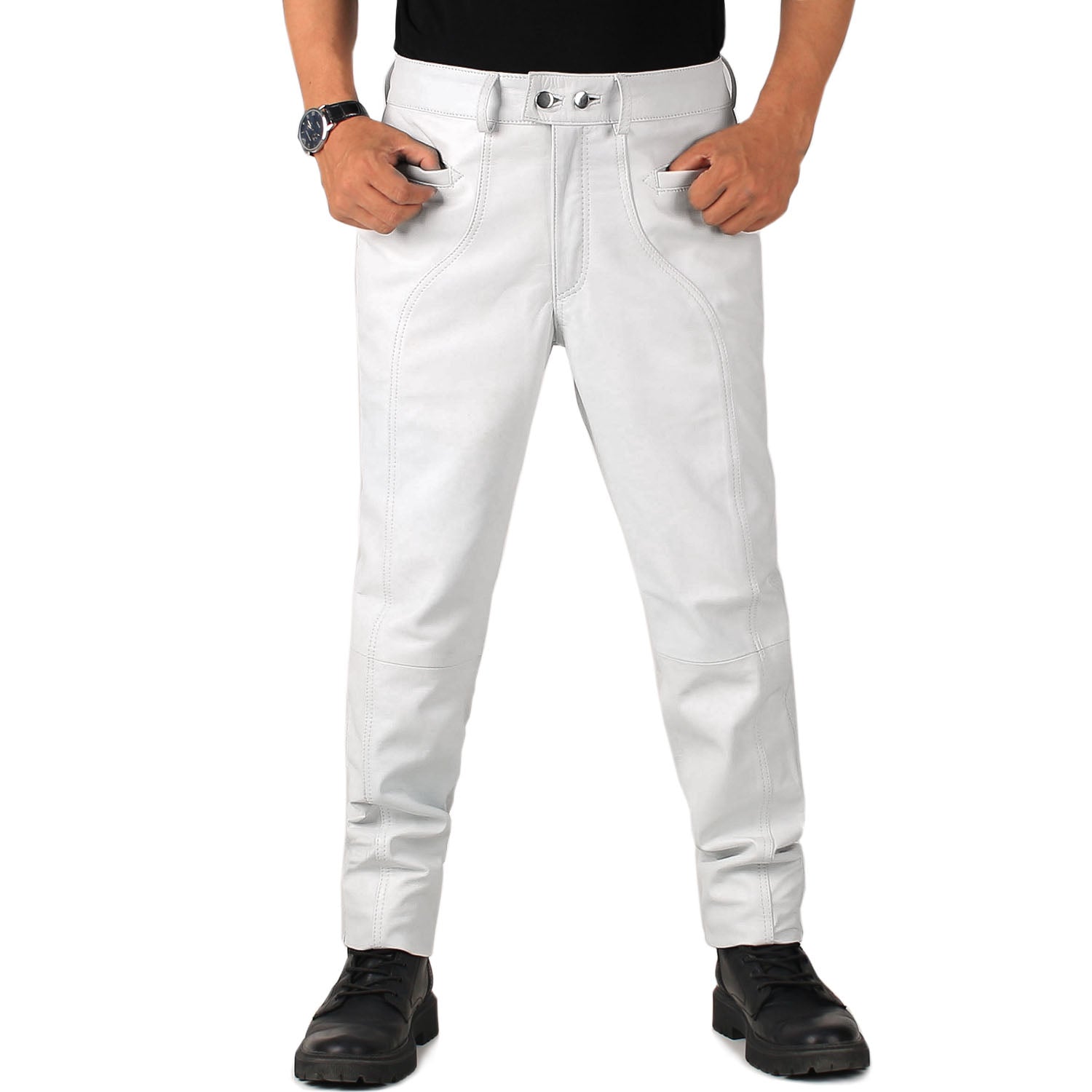 White@Crionis-Men's-White-Slim-Fit-Leather-Pants