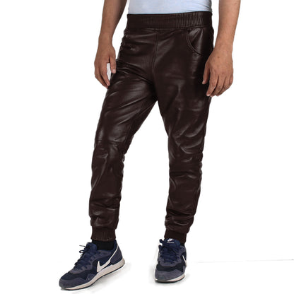  Delara Men's Brown Leather Jogger Pants