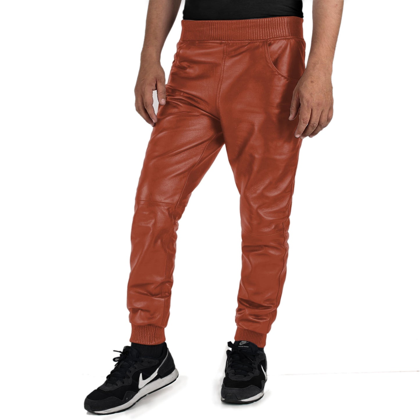 Delara Men's Tan Leather Jogger Pants