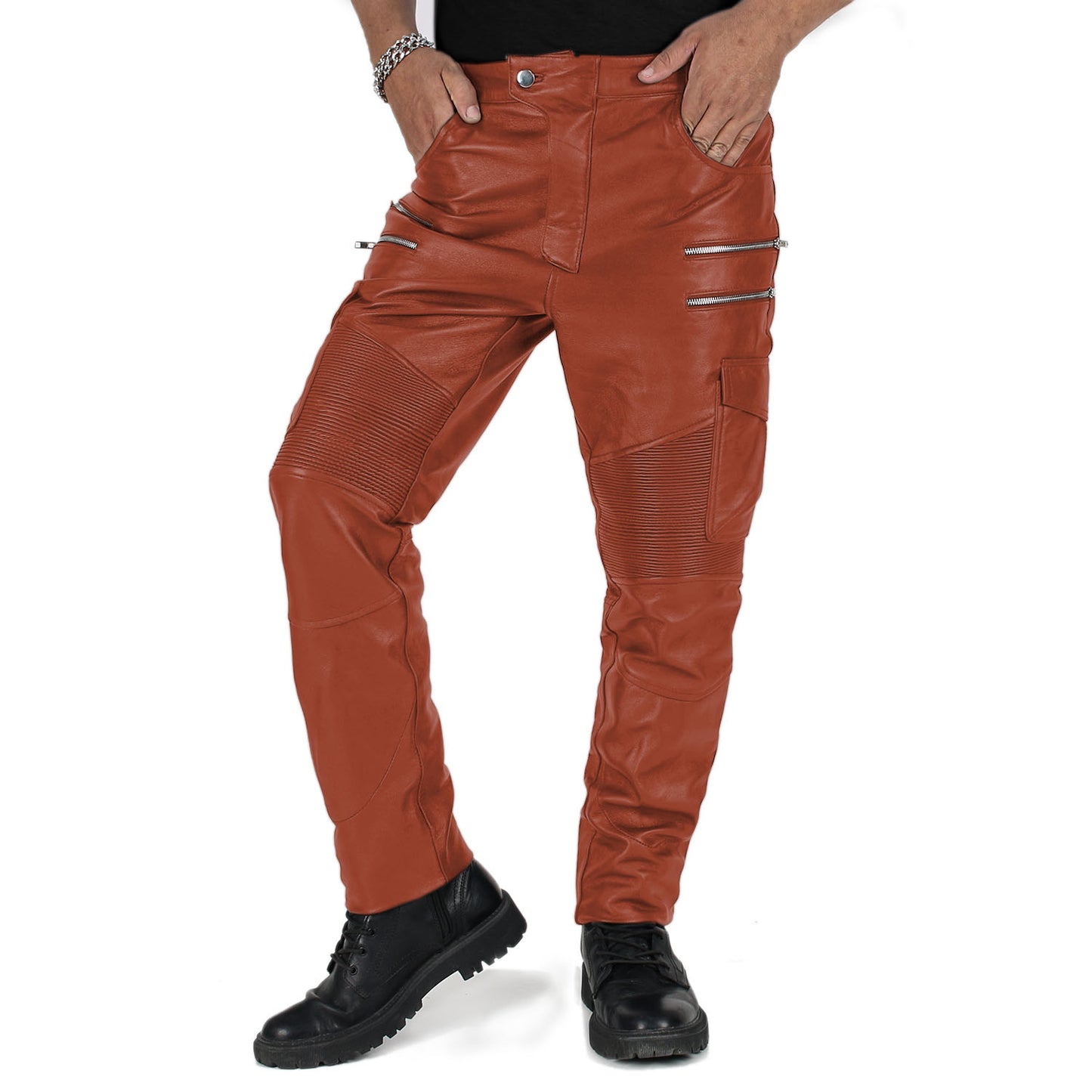 Delara Men's Blue Faux Leather Pants