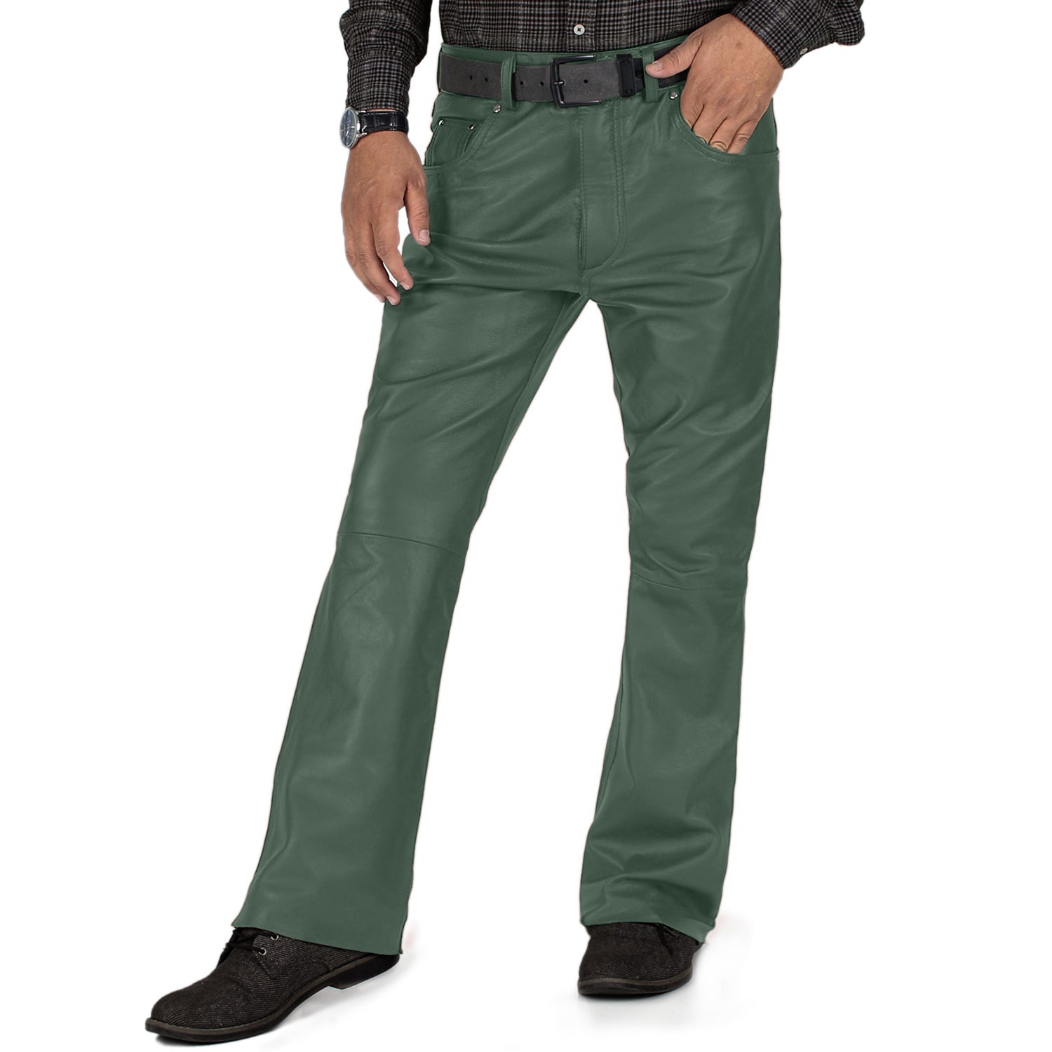 Green@Brivon-Mens-Green-Faux-Leather-Pants