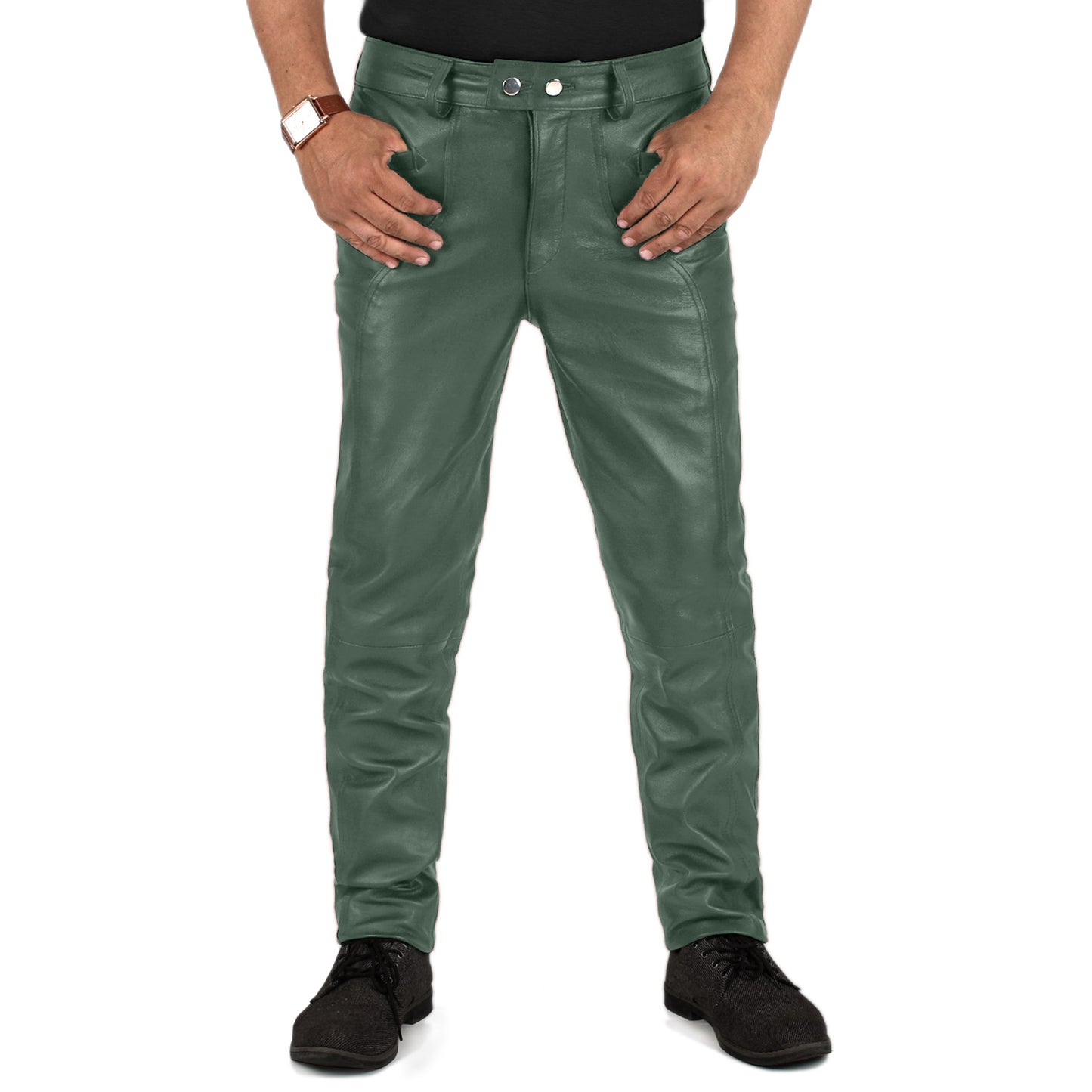 Green@Crionis-Mens-Green-Slim-Fit-Leather-Pants