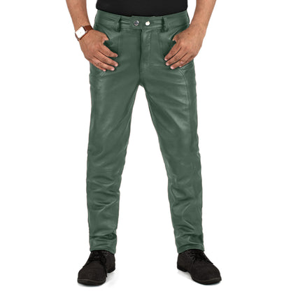 Crionis-Mens-Green-Slim-Fit-Leather-Pants