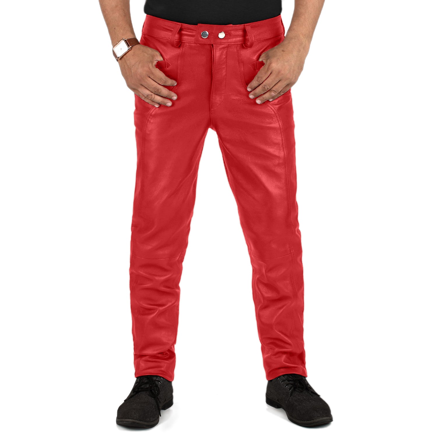 Red@Crionis-Mens-Red-Faux-Leather-Pants