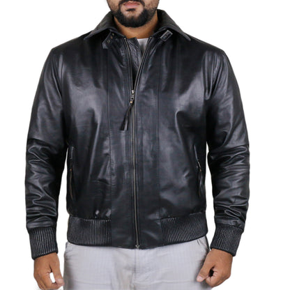 Flareon Black Bomber Leather Jacket