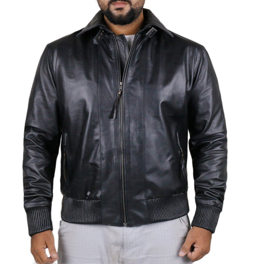 Black@Flareon Black Bomber Leather Jacket@flareon-black-bomber-leather-jacket