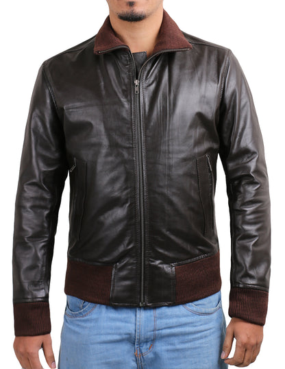Fluxara Brown Bomber Leather Jacket