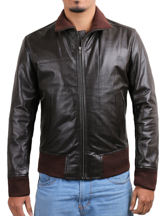 Brown@Fluxara Brown Bomber Leather Jacket@fluxara-brown-bomber-leather-jacket