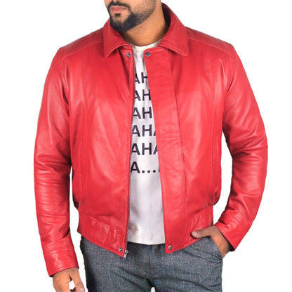 Galaxyx Red Bomber Leather Jacket