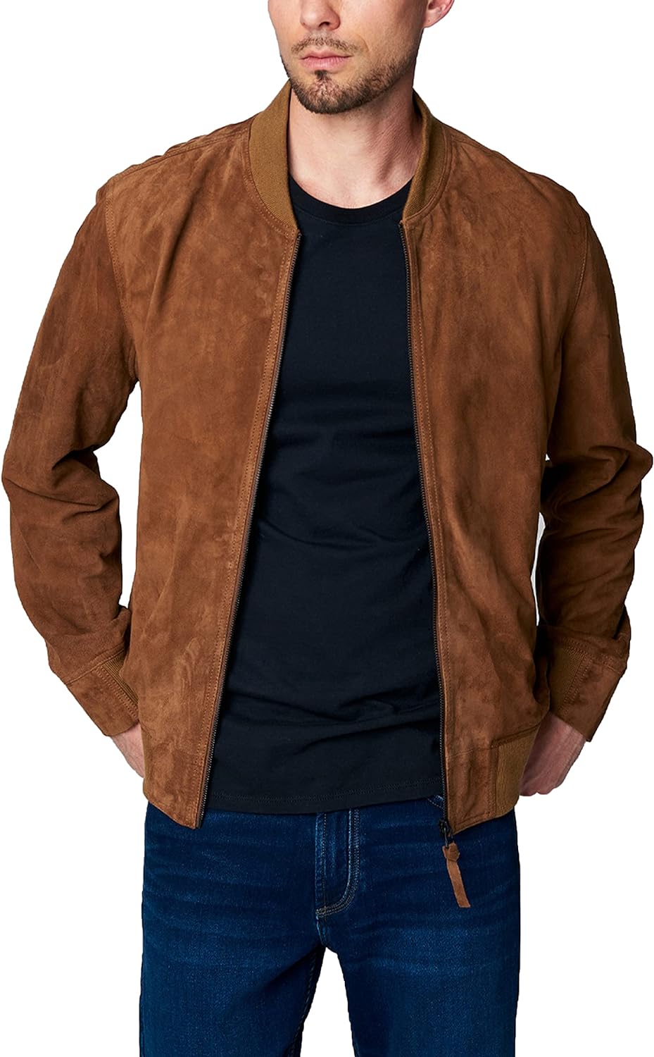 Suede-Brown@Davoris-Brown-Suede-Bomber-Leather-Jacket