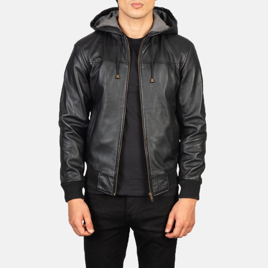 Black@intuitix-black-hooded-bomber-leather-jacket