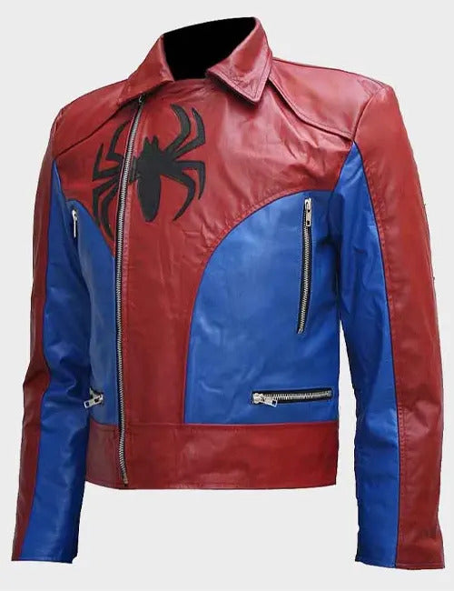 Red-Navy Blue@Leather-Jackets-Hub-Mens-Genuine-Lambskin-Leather-Jacket-(Red-Navy-Blue,-Spider-Man)---LJH1042