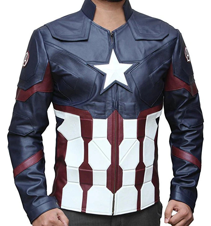 Navy Blue@The-First-Avenger-Captain-America-Leather-Jacket