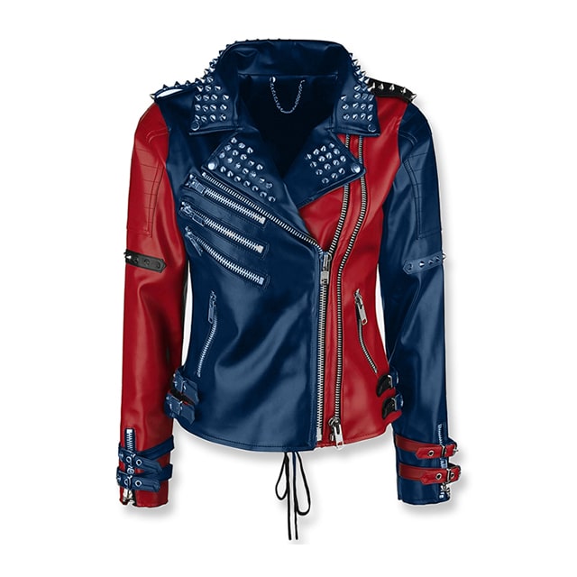 Red-Navy Blue@Leather-Jackets-Hub-Womens-Genuine-Lambskin-Leather-Jacket-(Red-Navy-Blue,-Harley-Quinn)---LJH1057