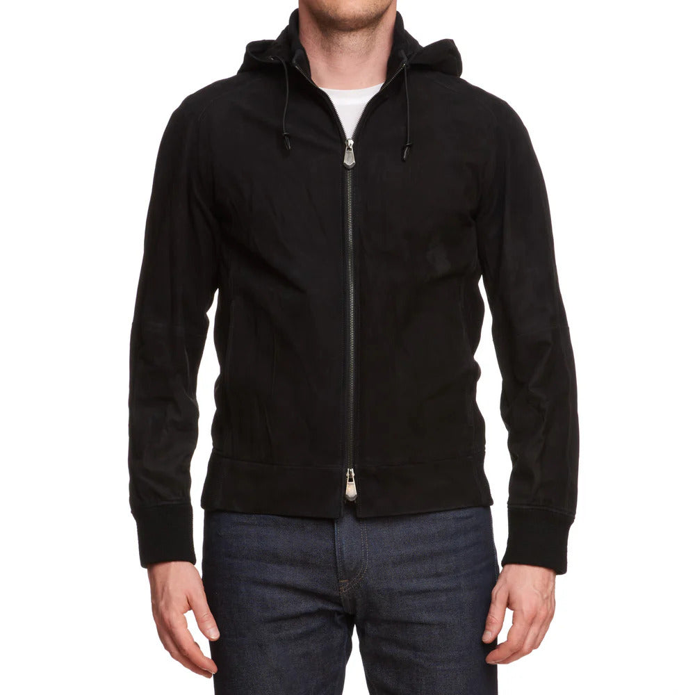 Suede-Black@Jaxith-Black-Suede-Hooded-Leather-Jacket