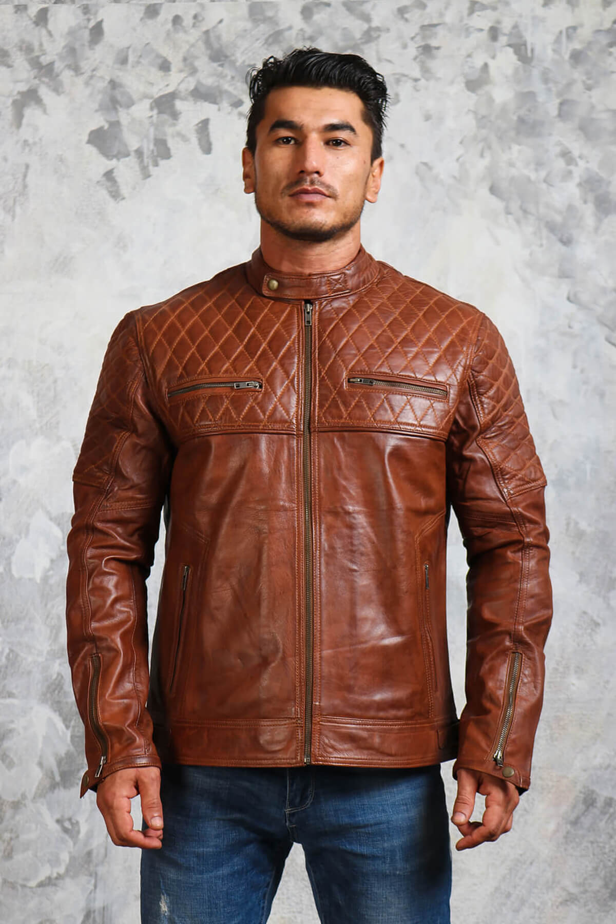 Brown@Orith-Brown-Biker-Quilted-Leather-Jacket