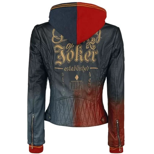 Navy Blue@Iconic-Diamond-Pattern-Red-and-Black-Harley-Quinn-Leather-Jacket