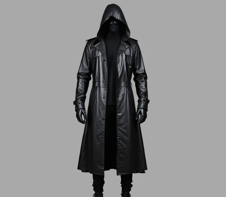 Black@Quivon-Hooded-Men's-Winter-Leather-Overcoat