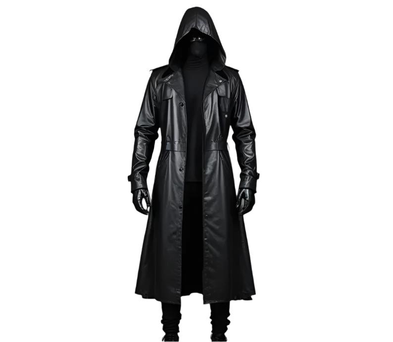 Black@hooded-leather-trench-coat