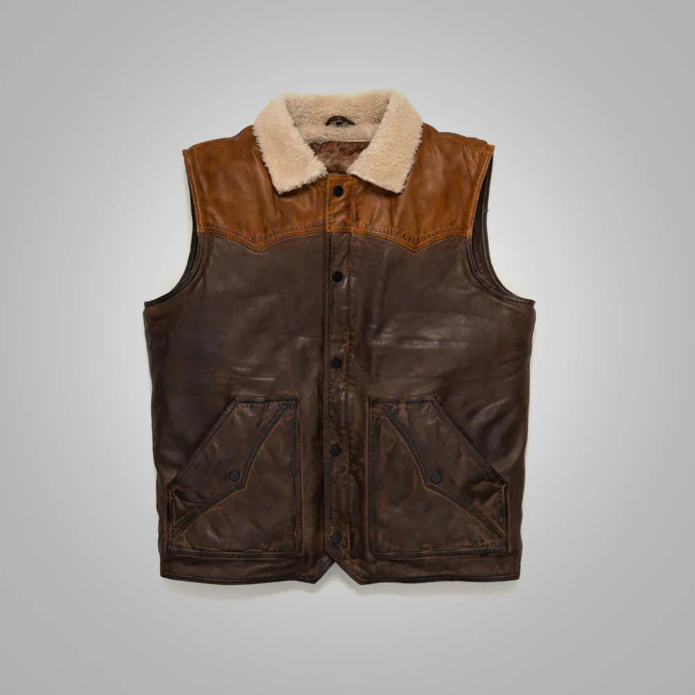 Brown@Elysor-Shearling-Lined-Leather-Vest