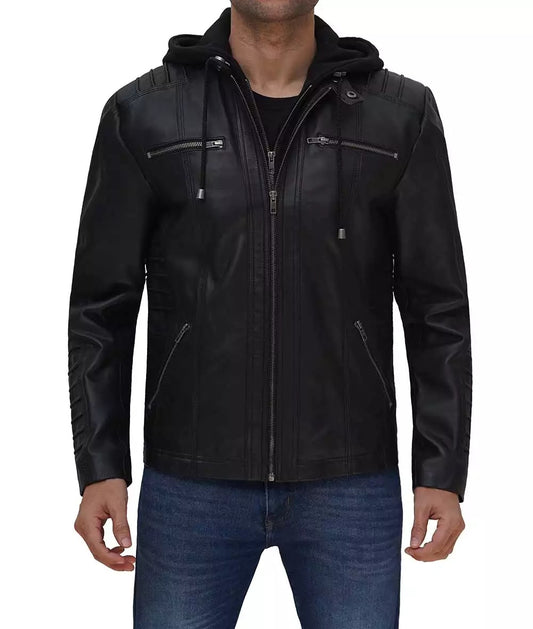 Black@quirin-hooded-black-cafe-racer-leather-jacket