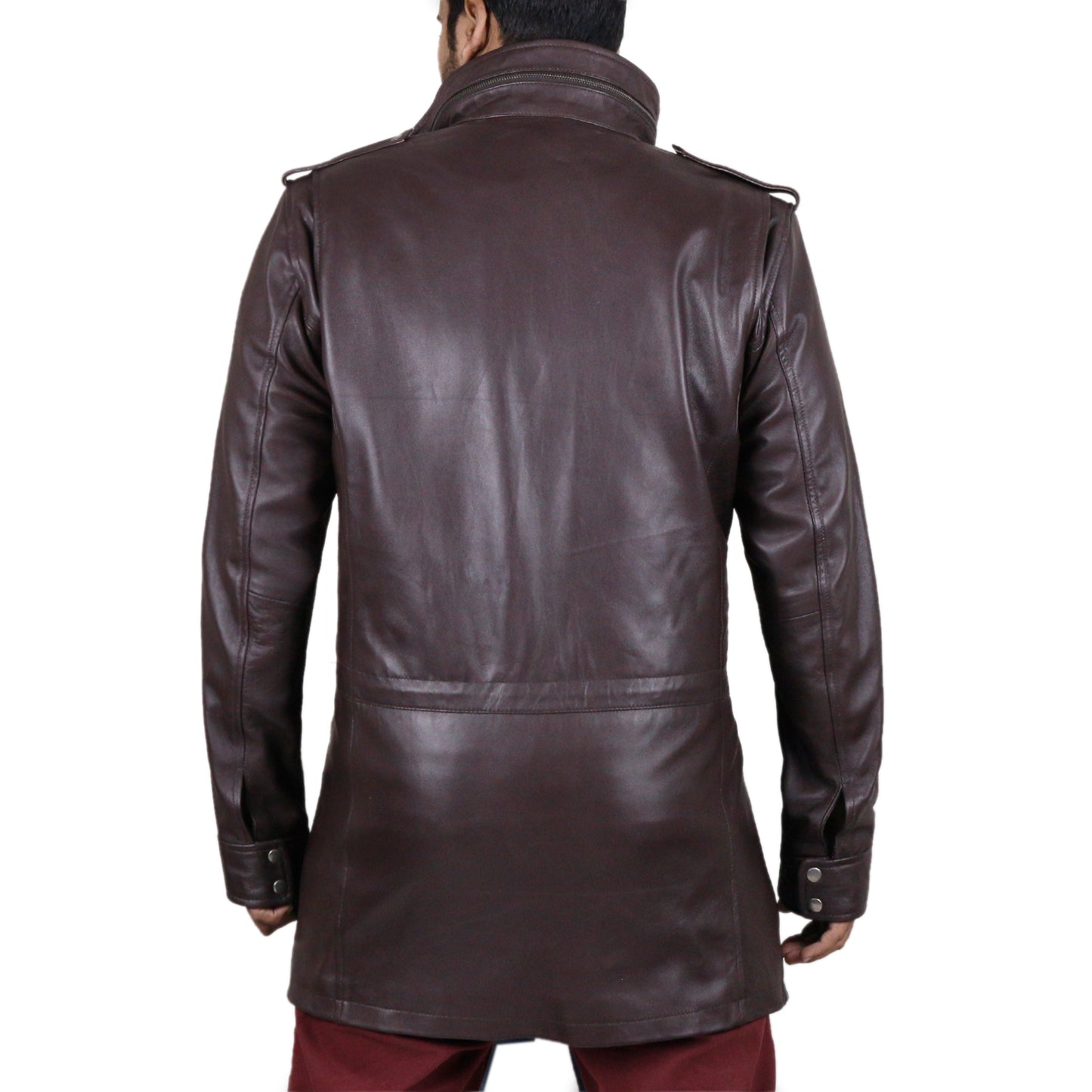 Brown@Rilor-Stand-Collar-Long-Leather-Coat-image2