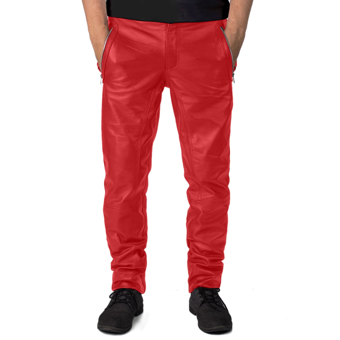 Red@Veyron-Mens-Red-Slim-Fit-Leather-Pants