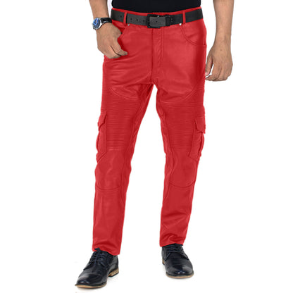 Ylira-Mens-Red-Leather-Cargo-Pants