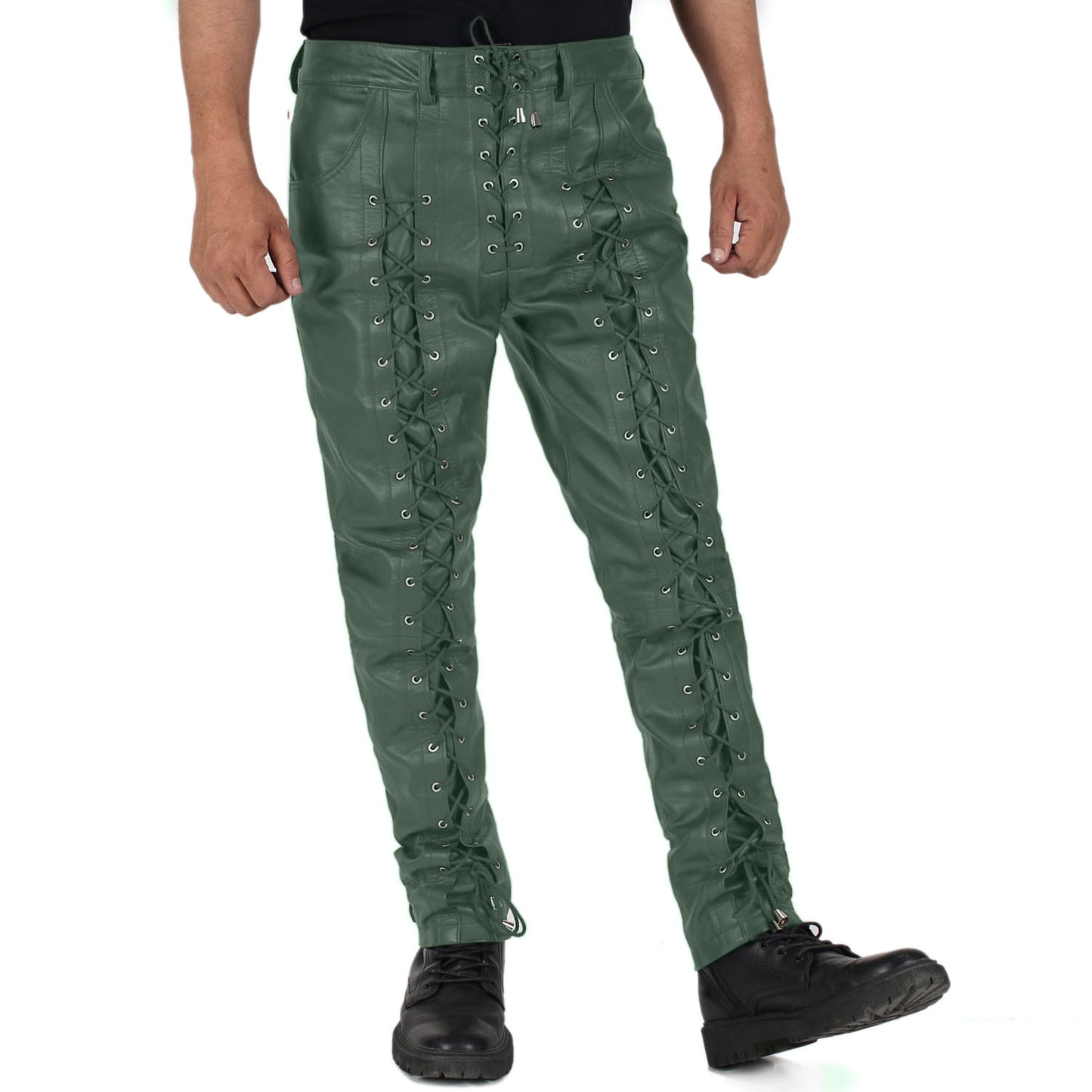 Green@Zephor-Mens-Green-Leather-Motorcycle-Pants