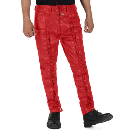 Zephor-Mens-Red-Faux-Leather-Pants