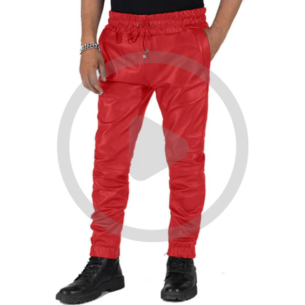 Red@Aethor-Mens-Red-Leather-Jogger-Pants-Video