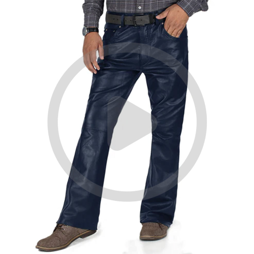 Navy Blue@Brivon-Mens-Blue-Faux-Leather-Pants-Video