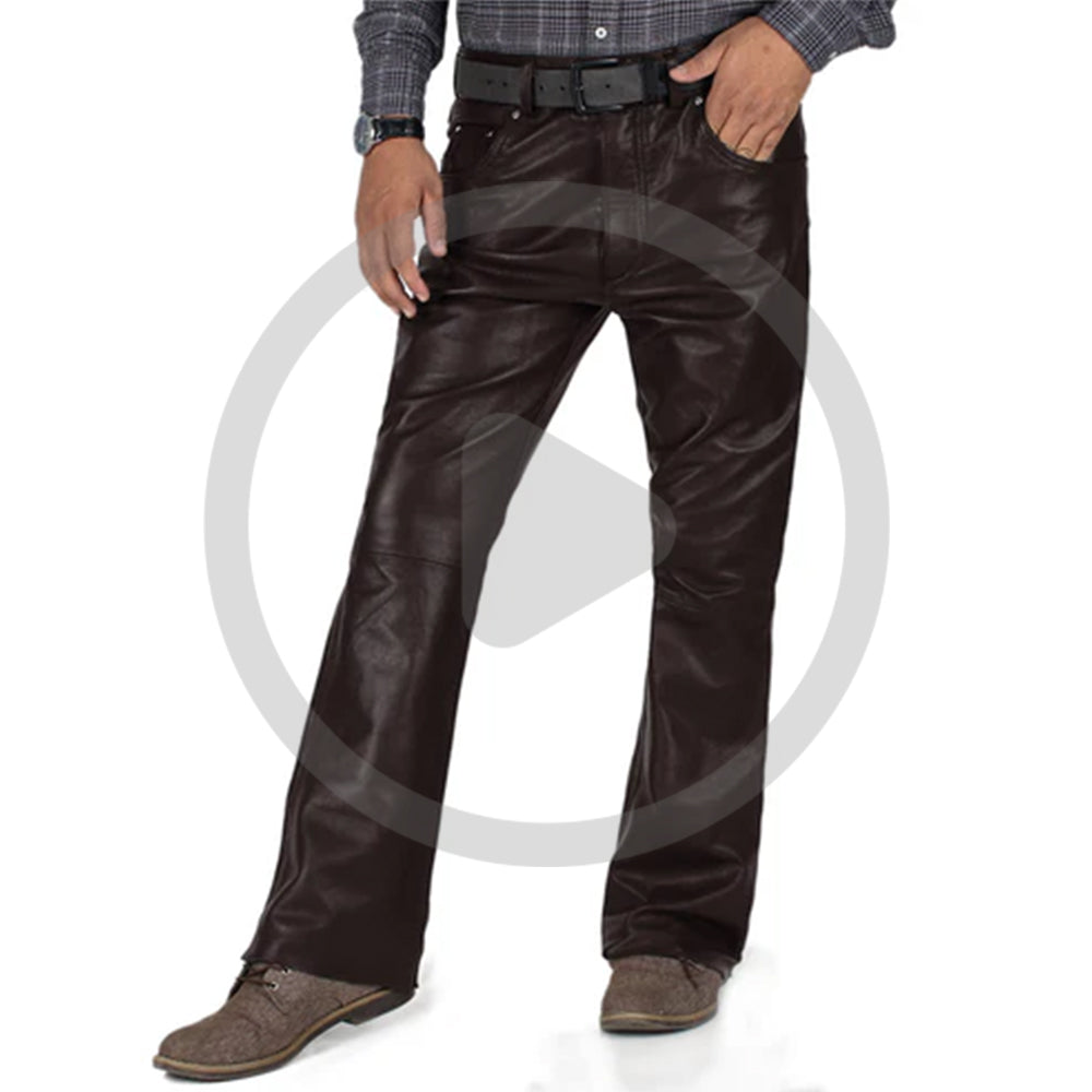 Brown@Brivon-Mens-Brown-Faux-Leather-Pants-Video