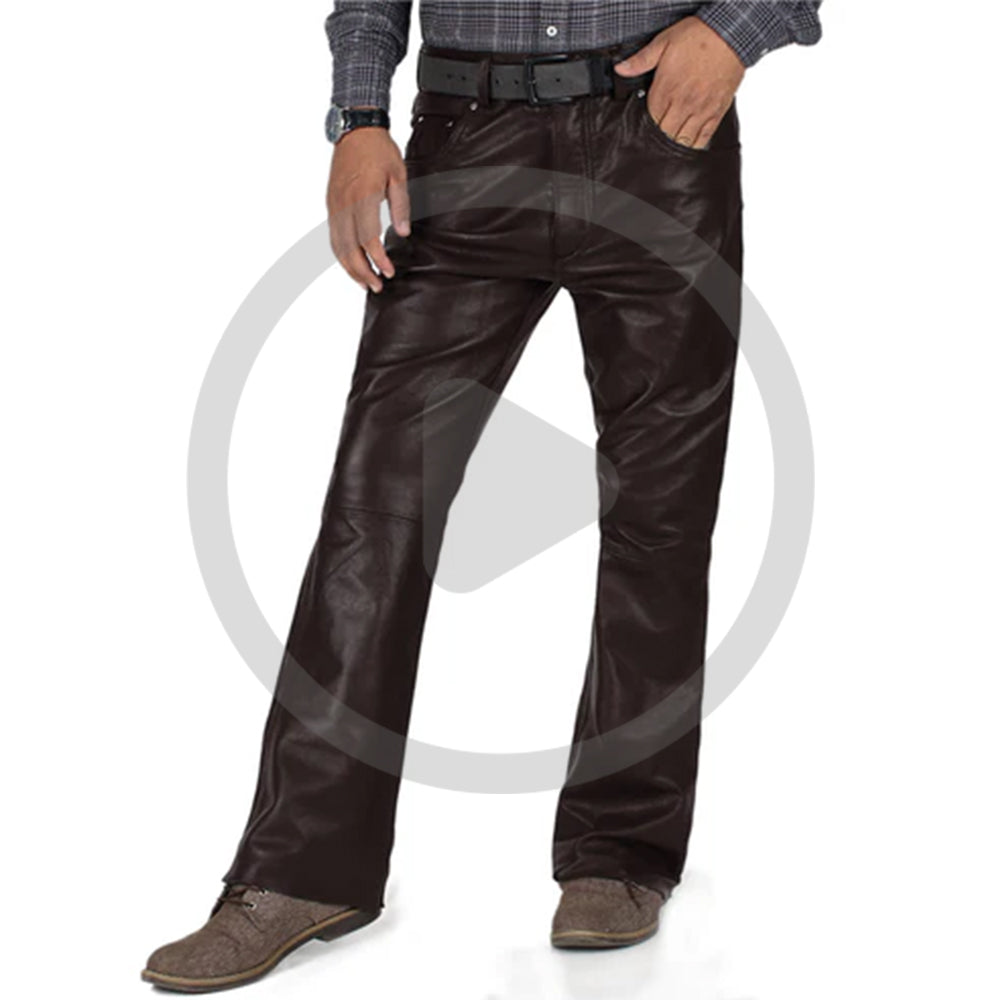 Brown@Brivon-Mens-Brown-Slim-Fit-Leather-Pants-Video