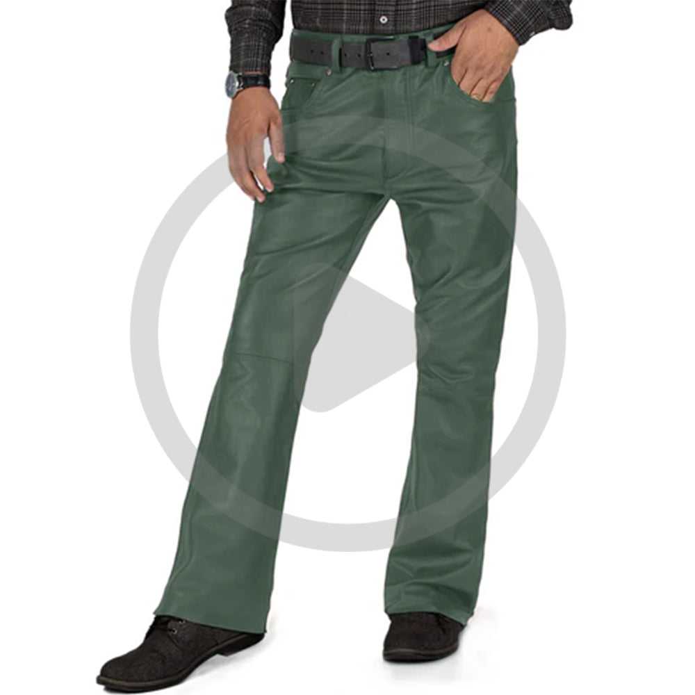 Green@Brivon-Mens-Green-Slim-Fit-Leather-Pants-Video
