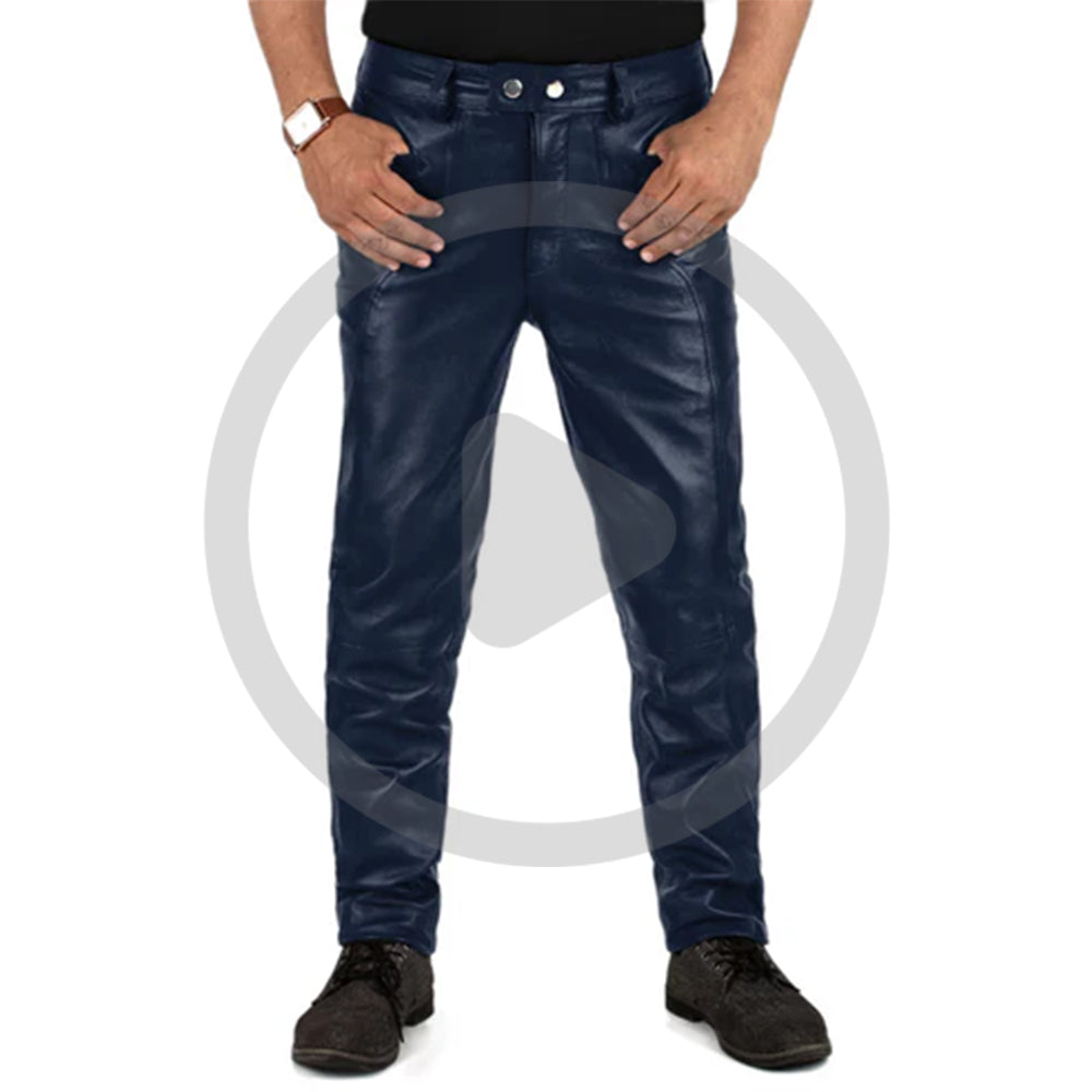 Navy Blue@Crionis-Mens-Blue-Slim-Fit-Leather-Pants-Video