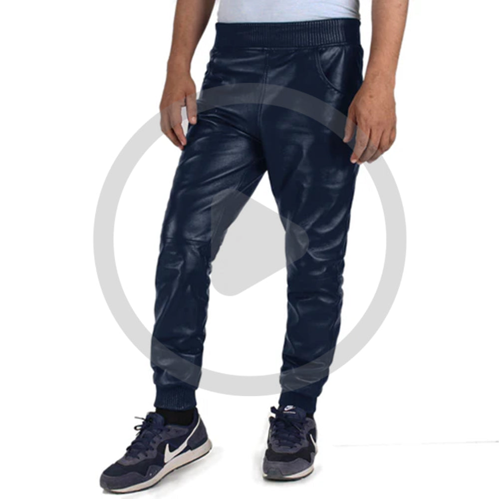 Navy Blue@Delara-Mens-Blue-Faux-Leather-Pants-Video