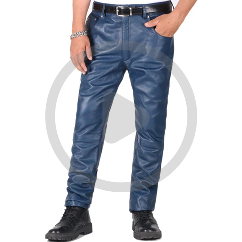 Navy Blue@Thalor-Mens-Blue-Faux-Leather-Pants-Video
