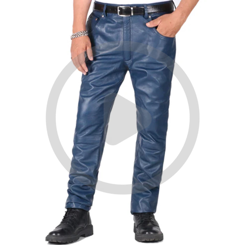 Navy Blue@Thalor-Mens-Blue-Slim-Fit-Leather-Pants-Video